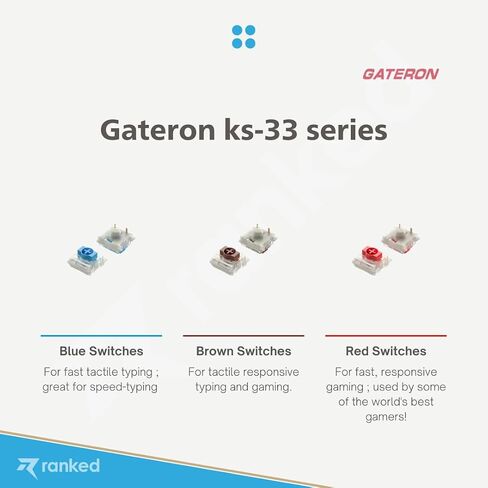 مفاتيح مفاتيح Gateron ks-27 المصنفة منخفضة المستوى للوحات مفاتيح الألعاب الميكانيكية | طبق مثبت (جاتيرون بني، 90 قطعة) in Kuwait