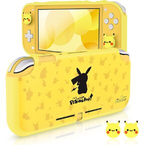 DLseego Flash Pika Switch Protective Case Cool Soft TPU Shell Shockproof Scratch Resistant Cover Joy Con Japanese Amine Skin with 2PCS Lovely Cartoon Thumb Grips Caps for Switch 2017 Version - Black