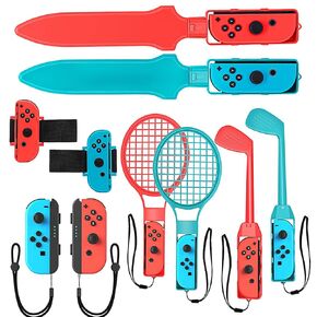 BRHE Nintendo Switch Sports Accessories Bundle10 in 1 Family Accessories Kit for Switch Sports Games:Tennis Rackets,Golf Clubs for Mario Golf Super Rush,Soccer Leg Straps,Sword Grips for Chambara Game