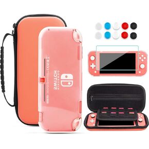 FANPL Carrying Case for Nintendo Switch Lite, Portable Travel Accessories Bundle with Blue Switch Lite Storage Case, Clear Protective Skin Shell, Screen Protector and 10 Thumb Grip Caps
