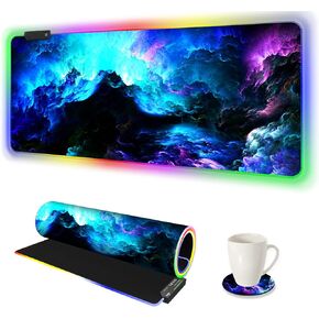 ARTSO RGB Gaming Mouse Pad Large, Extended LED Mouse Mat XXL 35.4x15.7 inch, 14 Lighting Modes, 2 Brightness, Non-Slip Rubber Base Mousepad Waterproof Keyboard Mat,Universe Space Starry Sky in Kuwait