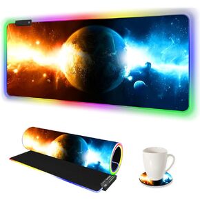 ARTSO RGB Gaming Mouse Pad, Large Extended Soft Led Mouse Pad with 14 Lighting Modes 2 Brightness, Water Resist Keyboard Pad, Computer Mousepads Mat 35.4x15.7inch, Colorful Abstract Lines