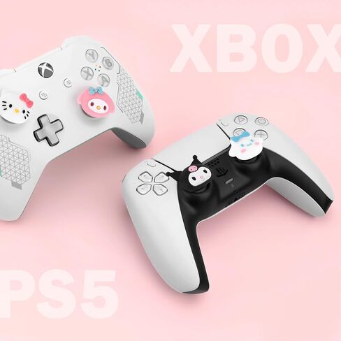 DLseego Cat & Evil Rabbit 4PCS Thumb Grips Caps for Xbox One PS5 PlayStation4 DualSense Switch Pro Wireless Controller Steam Deck, Soft Silicone Anti-Slip Button Cap Japanese Cartoon 3D Joystick Cover in Kuwait
