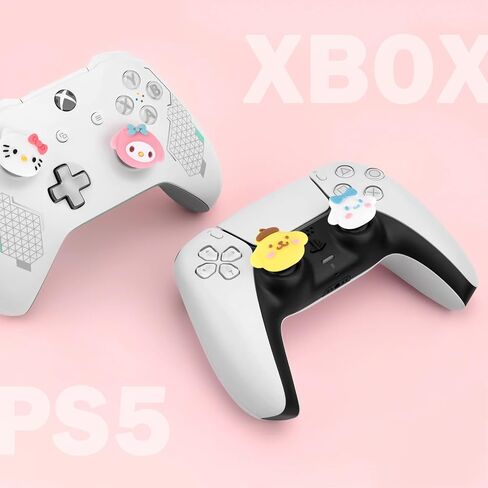 DLseego Cat & Evil Rabbit 4PCS Thumb Grips Caps for Xbox One PS5 PlayStation4 DualSense Switch Pro Wireless Controller Steam Deck, Soft Silicone Anti-Slip Button Cap Japanese Cartoon 3D Joystick Cover in Kuwait