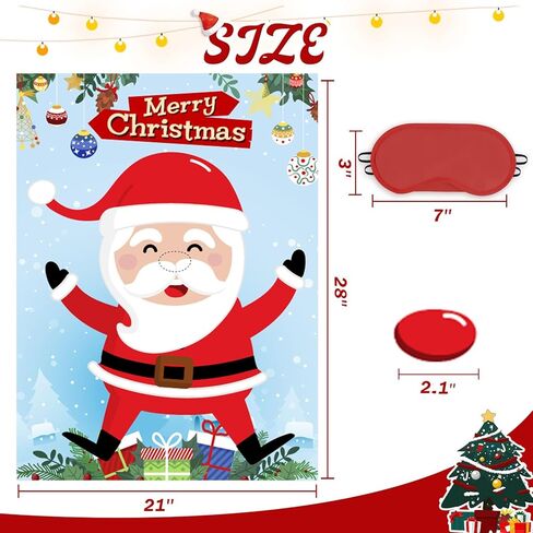 دبوس الأنف على سانتا كلوز - ألعاب حفلات عيد الميلاد للأطفال عيد الميلاد دبوس ألعاب لوحة الحائط ملصق مع 24 قطعة من ملصقات الأنف القابلة لإعادة الاستخدام، الأولاد والبنات عيد الميلاد وحفلات أعياد الميلاد والمدرسة والفصول الدراسية الليلية in Kuwait