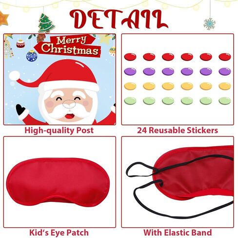 دبوس الأنف على سانتا كلوز - ألعاب حفلات عيد الميلاد للأطفال عيد الميلاد دبوس ألعاب لوحة الحائط ملصق مع 24 قطعة من ملصقات الأنف القابلة لإعادة الاستخدام، الأولاد والبنات عيد الميلاد وحفلات أعياد الميلاد والمدرسة والفصول الدراسية الليلية in Kuwait