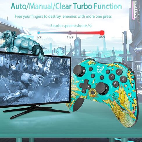 وحدة تحكم ألعاب لاسلكية SOUND FOX لجهاز Nintendo Switch//Lite/PC، لوحة ألعاب لاسلكية احترافية مع تصميم غطاء مغناطيسي يدعم الاهتزاز/Turbo/Macro/360 درجة للتحكم في الحركة/وظيفة التنبيه/لقطة الشاشة in Kuwait