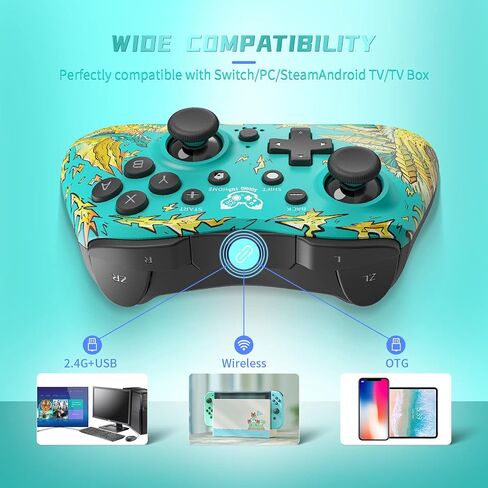 وحدة تحكم ألعاب لاسلكية SOUND FOX لجهاز Nintendo Switch//Lite/PC، لوحة ألعاب لاسلكية احترافية مع تصميم غطاء مغناطيسي يدعم الاهتزاز/Turbo/Macro/360 درجة للتحكم في الحركة/وظيفة التنبيه/لقطة الشاشة in Kuwait