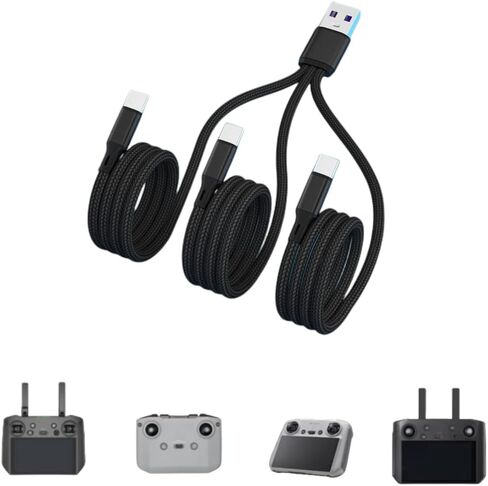 Xmipbs 3 in 1 Multiple Charging Cable 5A Dast Charging 4FT Nylon Braided USB Charger Cord with Type-C Male Plug for DJI Avata/FPV/Mini 2/Mini 3 pro/Air 2s/Mavic 3 Controller/Phone Black in Saudi Arabia