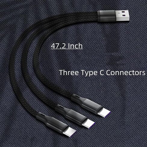 Xmipbs 3 in 1 Multiple Charging Cable 5A Dast Charging 4FT Nylon Braided USB Charger Cord with Type-C Male Plug for DJI Avata/FPV/Mini 2/Mini 3 pro/Air 2s/Mavic 3 Controller/Phone Black in Saudi Arabia