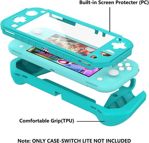 Protective Case for Nintendo Switch Lite, Switch Lite Case with Detachable Screen Protector Cover + Hand Grip Case Compatible with Nintendo Switch Lite 2019, Black in Kuwait