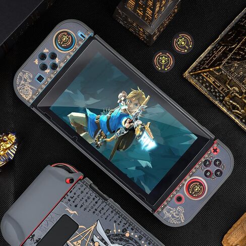 حافظة واقية قابلة للإرساء من DLseego لجهاز Nintendo Switch، وغطاء صلب Zelda Frosted مع قطعتين من واقيات الشاشة الزجاجية و4 قطع من أغطية قبضة الإبهام - Zelda in Saudi Arabia