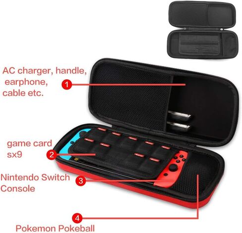 حافظة لجهاز نينتندو سويتش، حقيبة سفر محمولة من يولمو لجهاز نينتندو بوكيمون، حقيبة صلبة واقية مع حافظة شفافة لبوكبول وواقي شاشة من الزجاج المقوى (أحمر وأبيض) in Kuwait