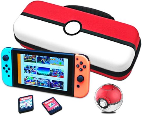 حافظة لجهاز نينتندو سويتش، حقيبة سفر محمولة من يولمو لجهاز نينتندو بوكيمون، حقيبة صلبة واقية مع حافظة شفافة لبوكبول وواقي شاشة من الزجاج المقوى (أحمر وأبيض) in Kuwait