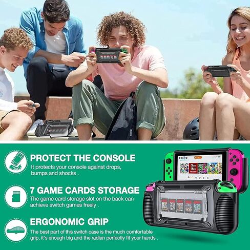 WU-MINGLU Switch Case, Protective Case for Nintendo Switch with 7 Game Cards Slots, Dockable Switch Cover with Ergonomic Design and Adjust Kickstand (Blue) in Saudi Arabia