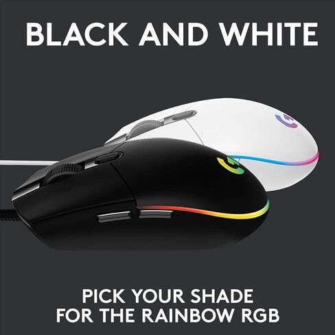 ماوس ألعاب Logitech G203 Lightsync مع إضاءة RGB قابلة للتخصيص، 6 أزرار قابلة للبرمجة، مستشعر درجة الألعاب، تتبع 8 كيلو نقطة في البوصة، خفيف الوزن (أبيض) (متجدد) in Kuwait