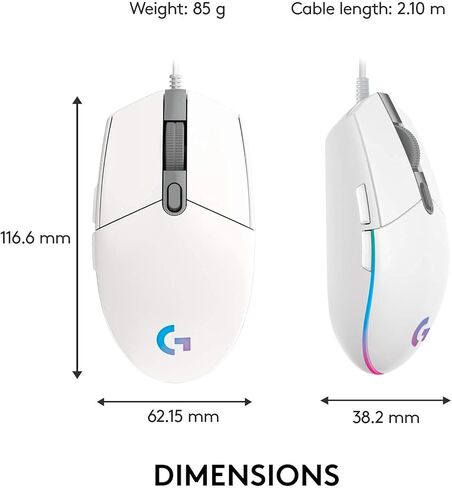 ماوس ألعاب Logitech G203 Lightsync مع إضاءة RGB قابلة للتخصيص، 6 أزرار قابلة للبرمجة، مستشعر درجة الألعاب، تتبع 8 كيلو نقطة في البوصة، خفيف الوزن (أبيض) (متجدد) in Kuwait