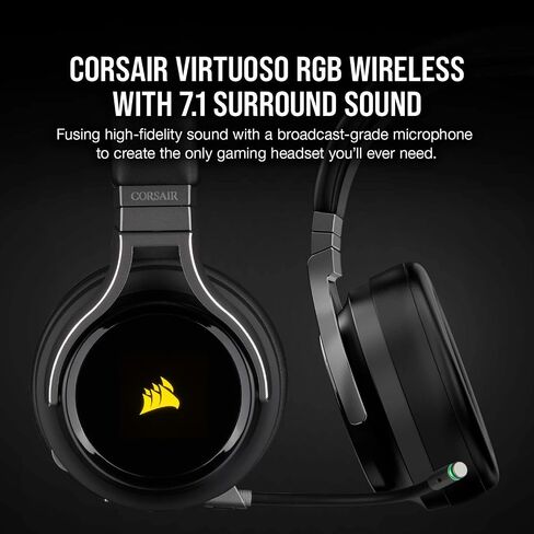 سماعة الألعاب اللاسلكية Corsair Virtuoso RGB - صوت محيطي عالي الدقة 7.1 - أغطية أذن من إسفنج الذاكرة - عمر بطارية يصل إلى 20 ساعة - كربون (متجدد) in Kuwait