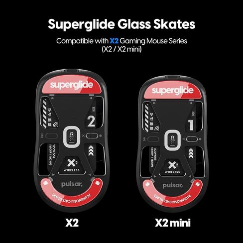 Superglide - أسرع وأنعم أقدام ماوس/زلاجات مصنوعة من زجاج فائق القوة لا تشوبه شائبة ونعل فائق السرعة وسلس ومتين لماوس الألعاب اللاسلكي Pulsar X2 وX2 Mini (أحمر) in Kuwait
