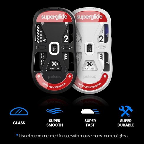 Superglide - أسرع وأنعم أقدام ماوس/زلاجات مصنوعة من زجاج فائق القوة لا تشوبه شائبة ونعل فائق السرعة وسلس ومتين لماوس الألعاب اللاسلكي Pulsar X2 وX2 Mini (أحمر) in Kuwait