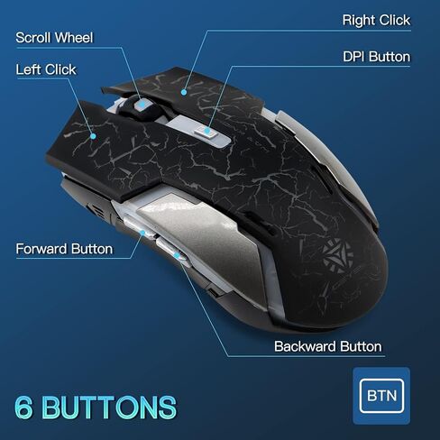 VEGCOO Wireless Gaming Mouse, C8 Silent Click Wireless Rechargeable Mouse with Colorful LED Lights and 2400/1600/1000 DPI for Laptop and Computer (C8N Black) in Saudi Arabia
