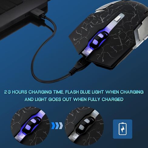 VEGCOO Wireless Gaming Mouse, C8 Silent Click Wireless Rechargeable Mouse with Colorful LED Lights and 2400/1600/1000 DPI for Laptop and Computer (C8N Black) in Saudi Arabia