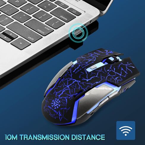 VEGCOO Wireless Gaming Mouse, C8 Silent Click Wireless Rechargeable Mouse with Colorful LED Lights and 2400/1600/1000 DPI for Laptop and Computer (C8N Black) in Saudi Arabia