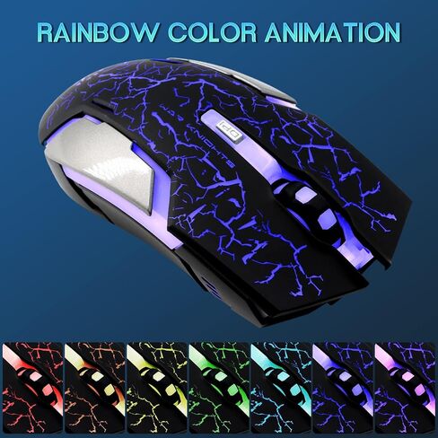 VEGCOO Wireless Gaming Mouse, C8 Silent Click Wireless Rechargeable Mouse with Colorful LED Lights and 2400/1600/1000 DPI for Laptop and Computer (C8N Black) in Saudi Arabia