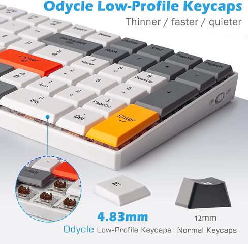 كيبورد ميكانيكي منخفض المستوى من اودايكل 99 مفتاحا ثلاثي الاوضاع 2.4G/USB-C/بلوتوث، كيبورد ميكانيكية لاسلكية مع اضاءة خلفية RGB متوافقة مع انظمة ويندوز وماك او اس، مفتاح بني، ابيض in Saudi Arabia