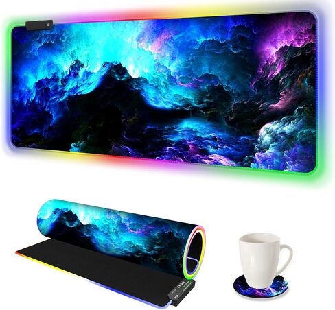 ARTSO RGB Gaming Mouse Pad Large, Extended LED Mouse Mat XXL 35.4x15.7 inch, 14 Lighting Modes, 2 Brightness, Non-Slip Rubber Base Mousepad Waterproof Keyboard Mat,Universe Space Starry Sky in Saudi Arabia