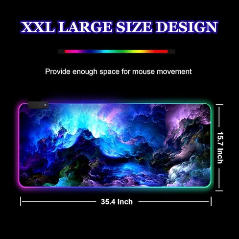 ARTSO RGB Gaming Mouse Pad Large, Extended LED Mouse Mat XXL 35.4x15.7 inch, 14 Lighting Modes, 2 Brightness, Non-Slip Rubber Base Mousepad Waterproof Keyboard Mat,Universe Space Starry Sky in Saudi Arabia