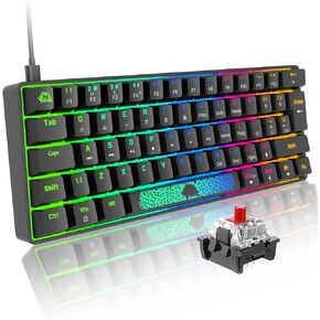 لوحة مفاتيح ألعاب ميكانيكية محمولة بنسبة 60%، 20 حرفًا متوهجة بإضاءة خلفية كروما RGB من النوع C، سلكية، 62 مفتاحًا، لوحة مفاتيح ألعاب مقاومة للماء ومضادة للظلال بالكامل، لوحة ماوس ألعاب للاعبين والكتابين in Kuwait
