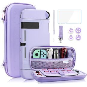 فانبل حزمة حافظة لملحقات نينتندو سويتش، حقيبة حمل لجهاز سويتش وجوي كون مع غطاء واقي ناعم من البولي يوريثين الحراري وواقي شاشة، 4 مقابض ابهام، حزام كتف - ارجواني in Kuwait