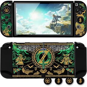 DLseego Protective Case for Switch OLED New Model, Dockable Hard Shell Cute Cover Case for Joycon Controller with 4PCS Thumb Grips Caps - Black Sword
