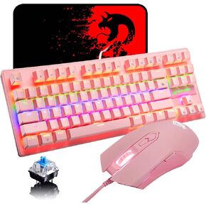Mechanical Gaming Keyboard Blue Switch Mini 82 Keys Wired Rainbow LED Backlit Keyboard,Lightweight Gaming Mouse 6400DPI Honeycomb Optical,Gaming Mouse Pad for Gamers and Typists(Blue)