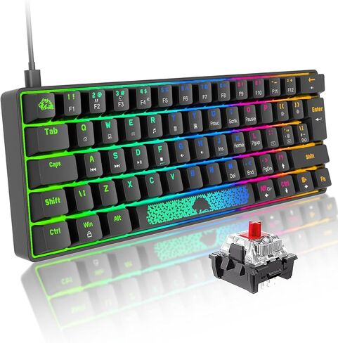 لوحة مفاتيح ألعاب ميكانيكية محمولة بنسبة 60%، 20 حرفًا متوهجة بإضاءة خلفية كروما RGB من النوع C، سلكية، 62 مفتاحًا، لوحة مفاتيح ألعاب مقاومة للماء ومضادة للظلال بالكامل، لوحة ماوس ألعاب للاعبين والكتابين in Kuwait