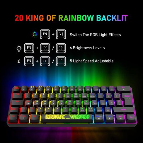 لوحة مفاتيح ألعاب ميكانيكية محمولة بنسبة 60%، 20 حرفًا متوهجة بإضاءة خلفية كروما RGB من النوع C، سلكية، 62 مفتاحًا، لوحة مفاتيح ألعاب مقاومة للماء ومضادة للظلال بالكامل، لوحة ماوس ألعاب للاعبين والكتابين in Kuwait
