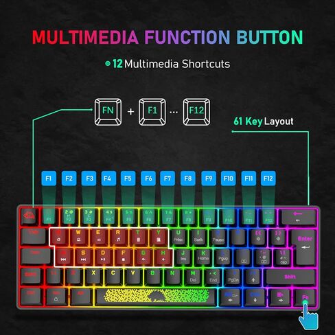 لوحة مفاتيح ألعاب ميكانيكية محمولة بنسبة 60%، 20 حرفًا متوهجة بإضاءة خلفية كروما RGB من النوع C، سلكية، 62 مفتاحًا، لوحة مفاتيح ألعاب مقاومة للماء ومضادة للظلال بالكامل، لوحة ماوس ألعاب للاعبين والكتابين in Kuwait