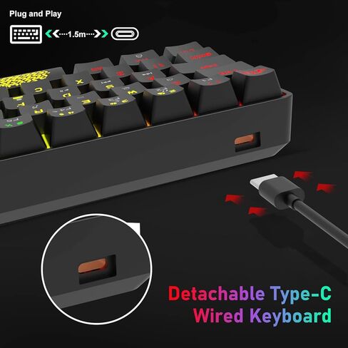 لوحة مفاتيح ألعاب ميكانيكية محمولة بنسبة 60%، 20 حرفًا متوهجة بإضاءة خلفية كروما RGB من النوع C، سلكية، 62 مفتاحًا، لوحة مفاتيح ألعاب مقاومة للماء ومضادة للظلال بالكامل، لوحة ماوس ألعاب للاعبين والكتابين in Kuwait