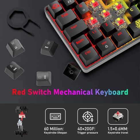لوحة مفاتيح ألعاب ميكانيكية محمولة بنسبة 60%، 20 حرفًا متوهجة بإضاءة خلفية كروما RGB من النوع C، سلكية، 62 مفتاحًا، لوحة مفاتيح ألعاب مقاومة للماء ومضادة للظلال بالكامل، لوحة ماوس ألعاب للاعبين والكتابين in Kuwait