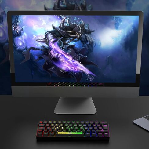 لوحة مفاتيح ألعاب ميكانيكية محمولة بنسبة 60%، 20 حرفًا متوهجة بإضاءة خلفية كروما RGB من النوع C، سلكية، 62 مفتاحًا، لوحة مفاتيح ألعاب مقاومة للماء ومضادة للظلال بالكامل، لوحة ماوس ألعاب للاعبين والكتابين in Kuwait