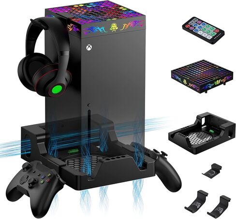 ZAONOOL Wall Mount with Cooling Fan for Xbox Series X - Wall Mount Kit & Remote Fan with 200+ RGB Light Modes - Wall Shelf for Xbox Series X Accessories with 2 Controller Holder & Headphone Hanger in Kuwait