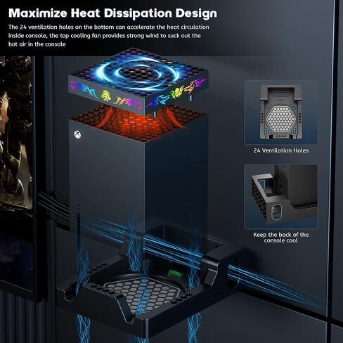 ZAONOOL Wall Mount with Cooling Fan for Xbox Series X - Wall Mount Kit & Remote Fan with 200+ RGB Light Modes - Wall Shelf for Xbox Series X Accessories with 2 Controller Holder & Headphone Hanger in Kuwait