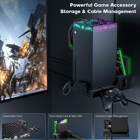 ZAONOOL Wall Mount with Cooling Fan for Xbox Series X - Wall Mount Kit & Remote Fan with 200+ RGB Light Modes - Wall Shelf for Xbox Series X Accessories with 2 Controller Holder & Headphone Hanger in Kuwait