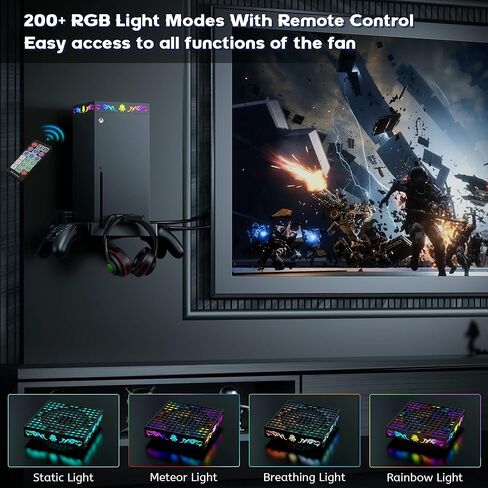 ZAONOOL Wall Mount with Cooling Fan for Xbox Series X - Wall Mount Kit & Remote Fan with 200+ RGB Light Modes - Wall Shelf for Xbox Series X Accessories with 2 Controller Holder & Headphone Hanger in Kuwait