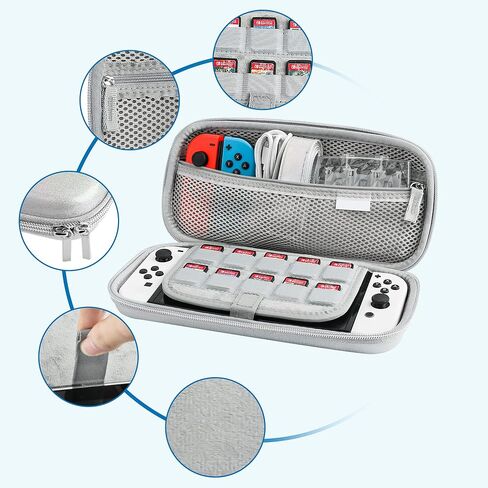 حزمة حقيبة حمل لامعة GLDRAM لجهاز Nintendo Switch وSwitch OLED، مجموعة ملحقات حمل فضية للسفر للتبديل مع حزام الكتف، حقيبة ألعاب ماسية شفافة، أغطية قبضة الإبهام in Kuwait