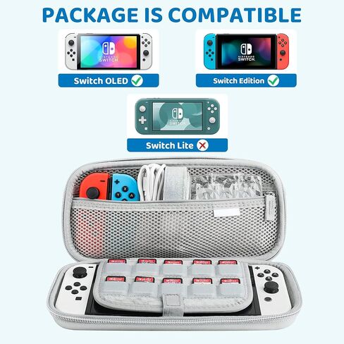 حزمة حقيبة حمل لامعة GLDRAM لجهاز Nintendo Switch وSwitch OLED، مجموعة ملحقات حمل فضية للسفر للتبديل مع حزام الكتف، حقيبة ألعاب ماسية شفافة، أغطية قبضة الإبهام in Kuwait