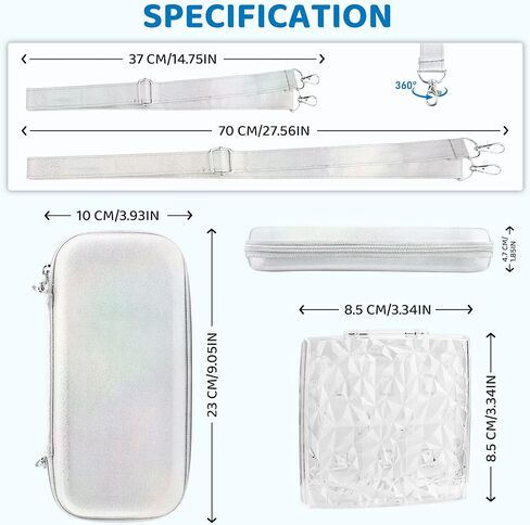 حزمة حقيبة حمل لامعة GLDRAM لجهاز Nintendo Switch وSwitch OLED، مجموعة ملحقات حمل فضية للسفر للتبديل مع حزام الكتف، حقيبة ألعاب ماسية شفافة، أغطية قبضة الإبهام in Kuwait