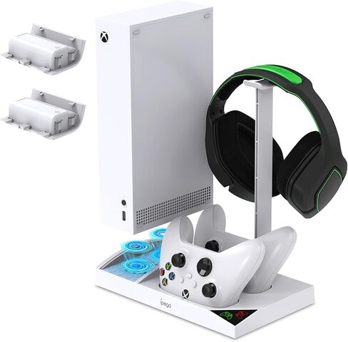 FASTSNAIL Cooling Fan Station for Xbox Series S - 1400mAh Rechargeable Battery Pack & Dual Controller Charging Dock, High Speed Cooler Stand with Headset Holder Compatible with Xbox Series S Console in Saudi Arabia