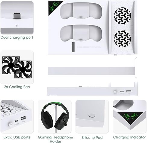 FASTSNAIL Cooling Fan Station for Xbox Series S - 1400mAh Rechargeable Battery Pack & Dual Controller Charging Dock, High Speed Cooler Stand with Headset Holder Compatible with Xbox Series S Console in Saudi Arabia